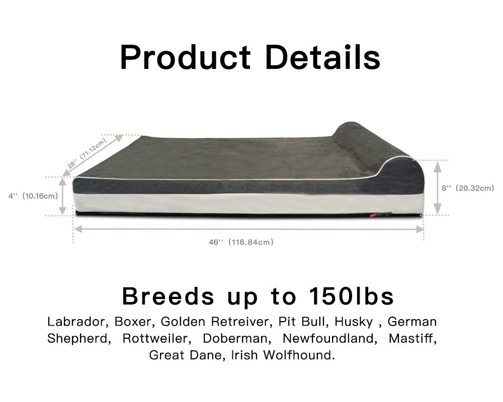 Orthopedic Memory Foam Dog Bed with Pillow and Durable Water Proof Liner & Removable Washable Cover & Smart Design, Extra Large