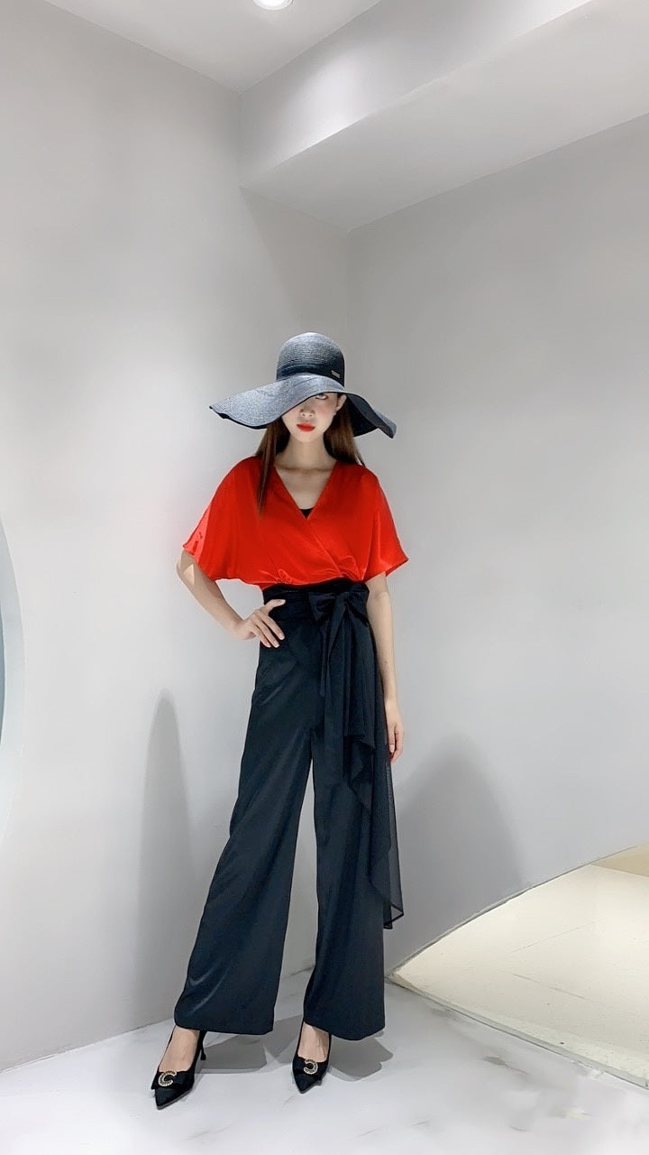 2020 Hot Selling VLUEE Women's Flowy Short Sleeve Loose Fit and Elastic Waist Wide Leg Pants