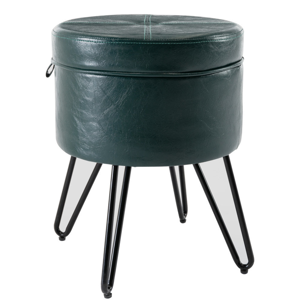 CoVibrant Velvet Vanity Stool with Storage and Tray Mid Century Small Round Ottoman for Bedroom Makeup Desk Living Room