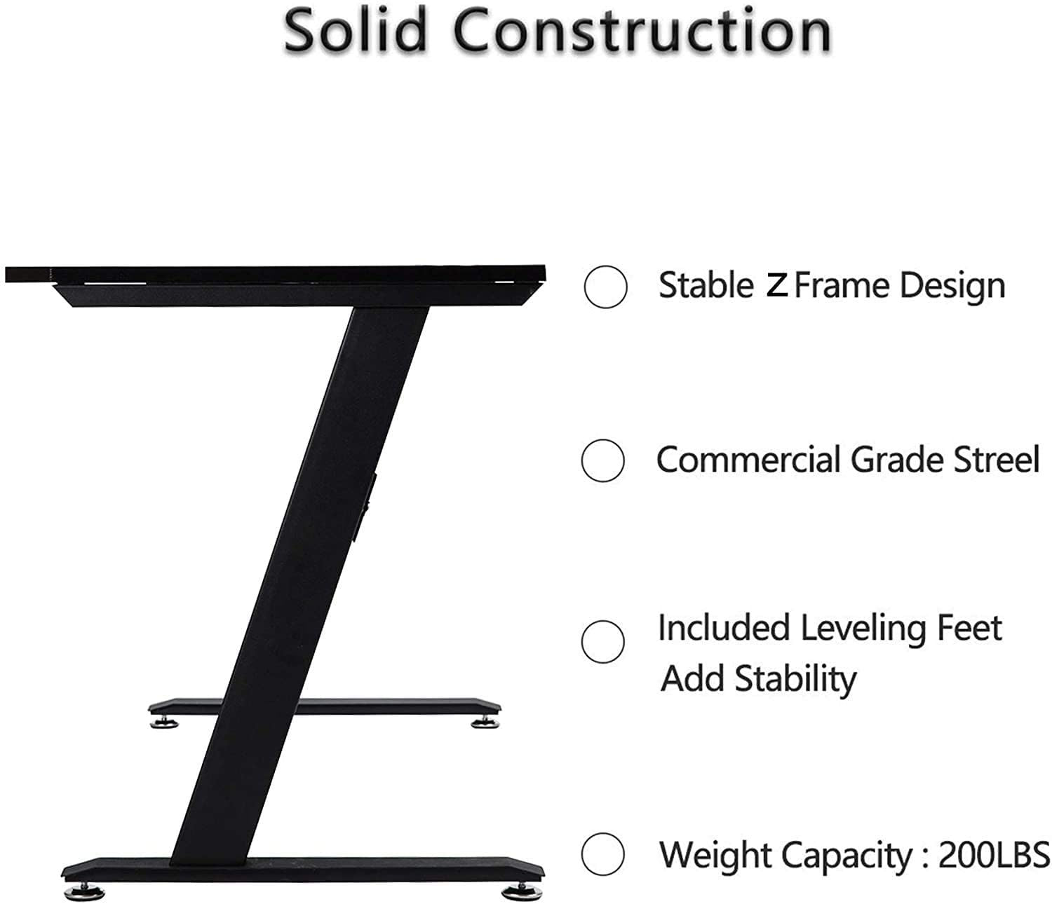 Gaming Table 47.2" W x 23.6" D Home Office Computer PC Desk Gaming Table Curve Design for Men Boyfriend Female Gift, Black Gamer Workstation, with 2 Cable Management Holes XH