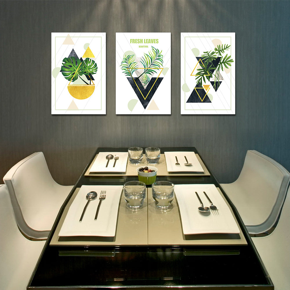 Abstract Wall Art Geometric Green Leaves Picture Plant Painting for Wall Decor