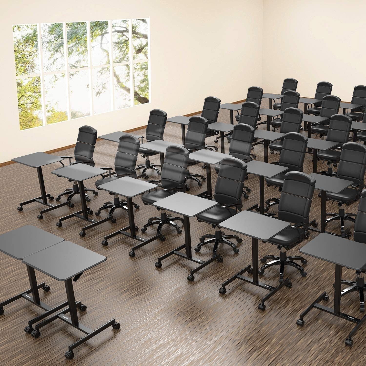 Mobile Sit-Stand Desk Adjustable Height Laptop Desk Cart Ergonomic Table Small Standing Desk with Pneumatic Height Adjustments, Black,White