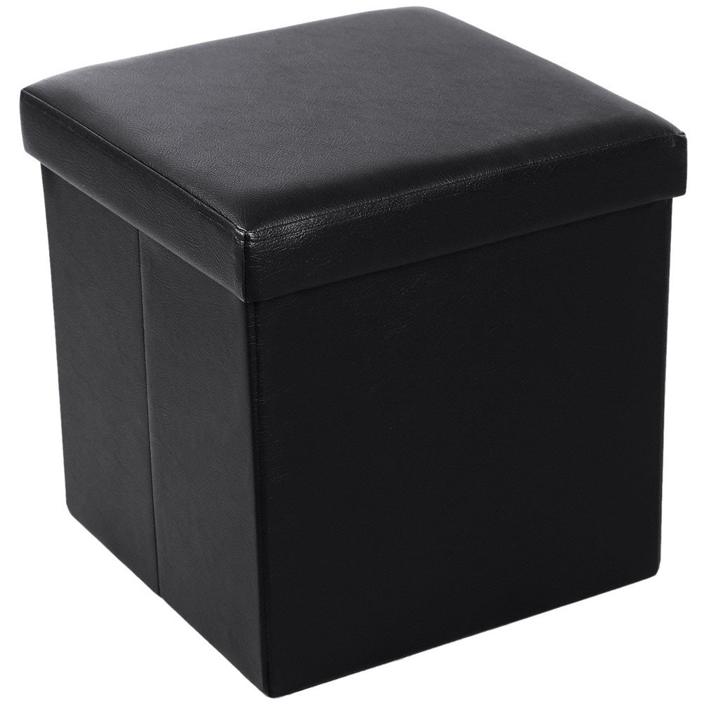 15" Folding Storage Ottoman Cube Footrest Stool Coffee Table Puppy Step Faux Leather