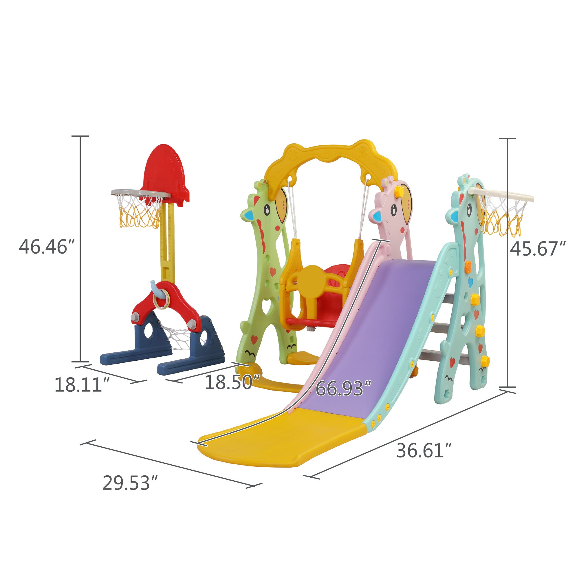 Children Slide Swing Set, 5-in-1 Combination Activity Center Freestanding Slides Playset for Kids Indoor Toddler Climbing Stairs Toy with Basketball Hoop Game Outdoor Playground XH