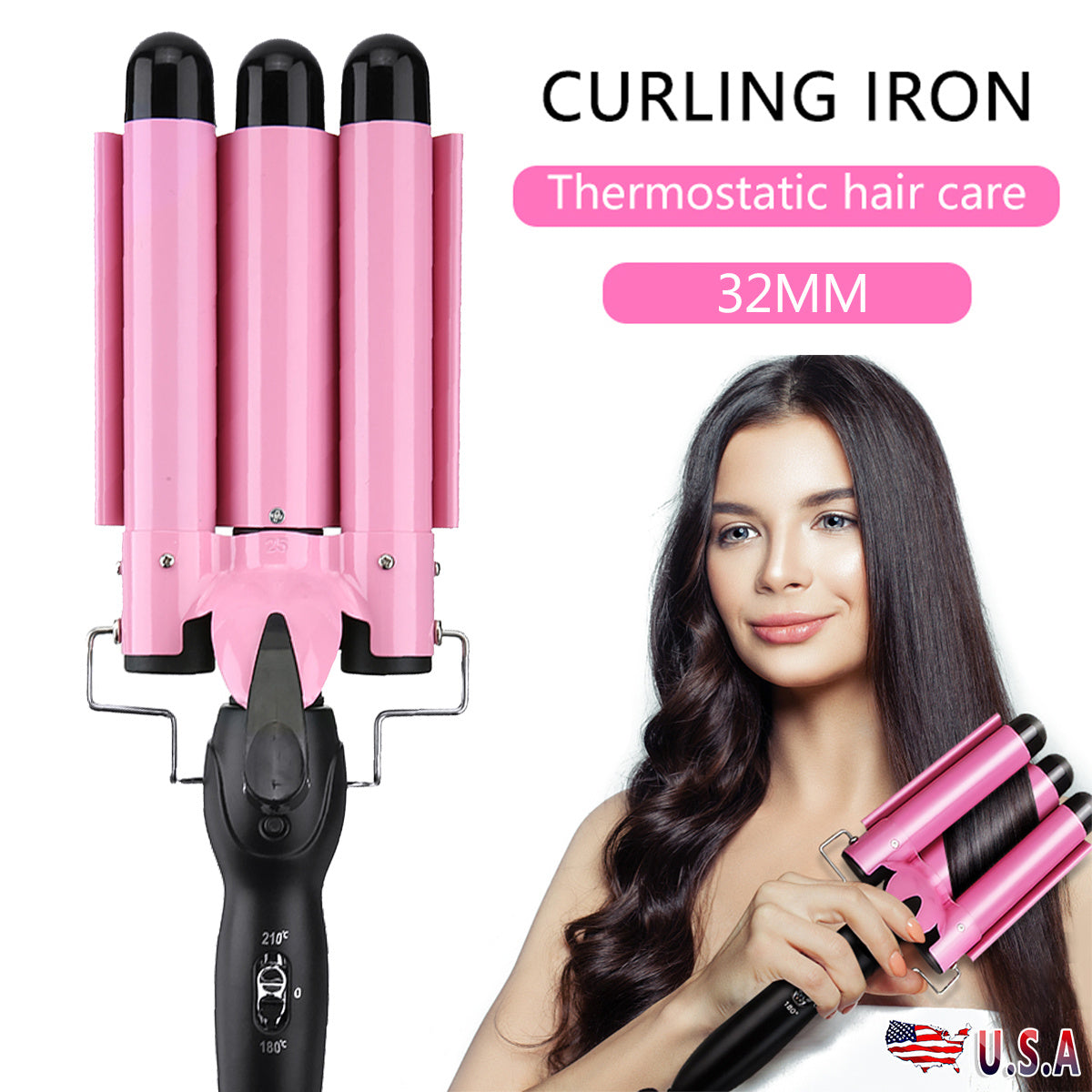 Free shipping 28MM Triple 3 Barrel Ceramic Hair Crimper Iron Salon Styler Curling Curler Waver YJ