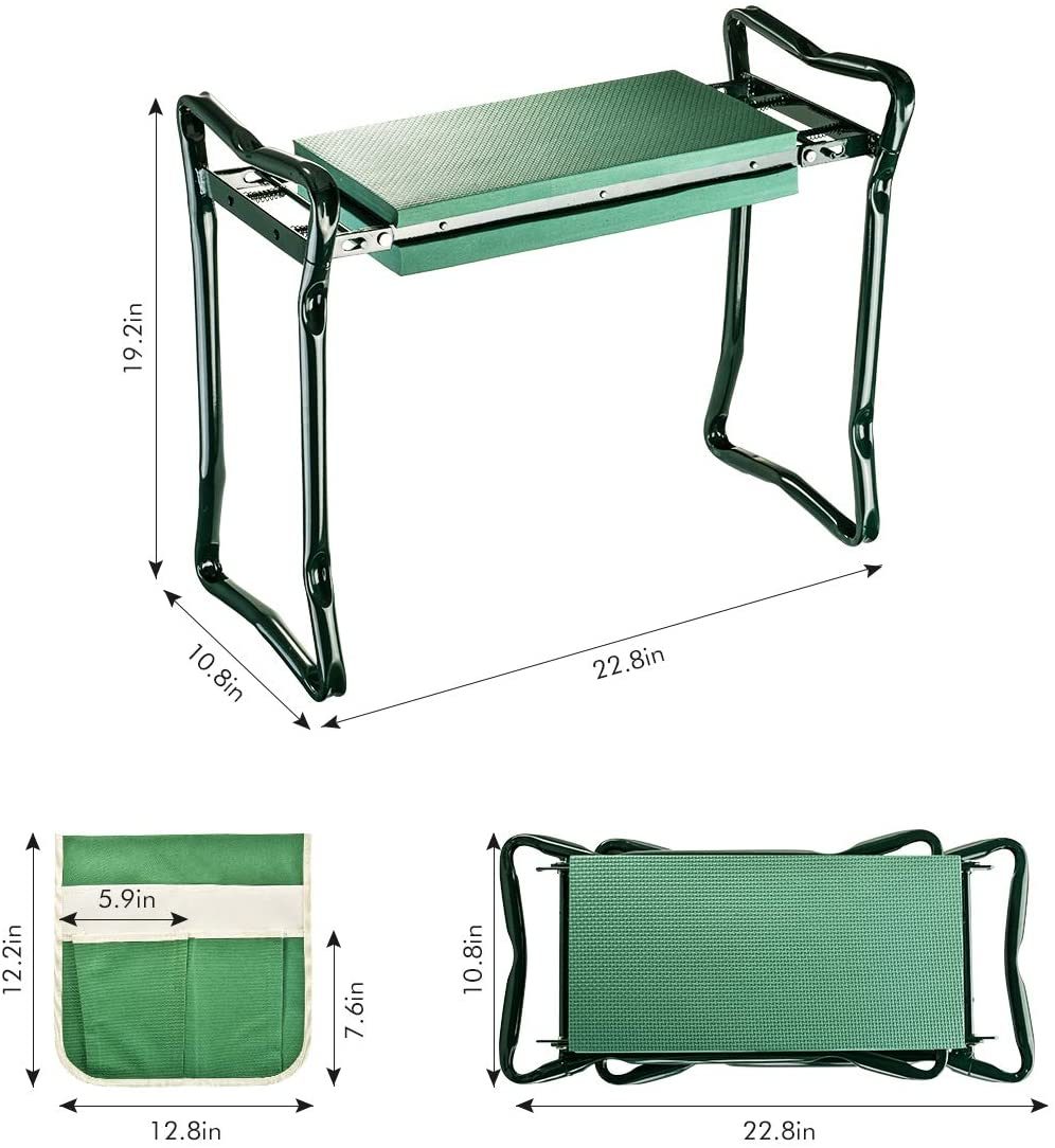 Garden Kneeler and Seat with 2 Bonus Tool Pouches - Portable Garden Bench EVA Foam Pad with Kneeling Pad for Gardening - Sturdy, Lightweight and Practical - Protect Knees and Clothes When Gardening XH