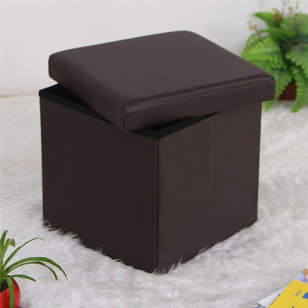 15" Folding Storage Ottoman Cube Footrest Stool Coffee Table Puppy Step Faux Leather