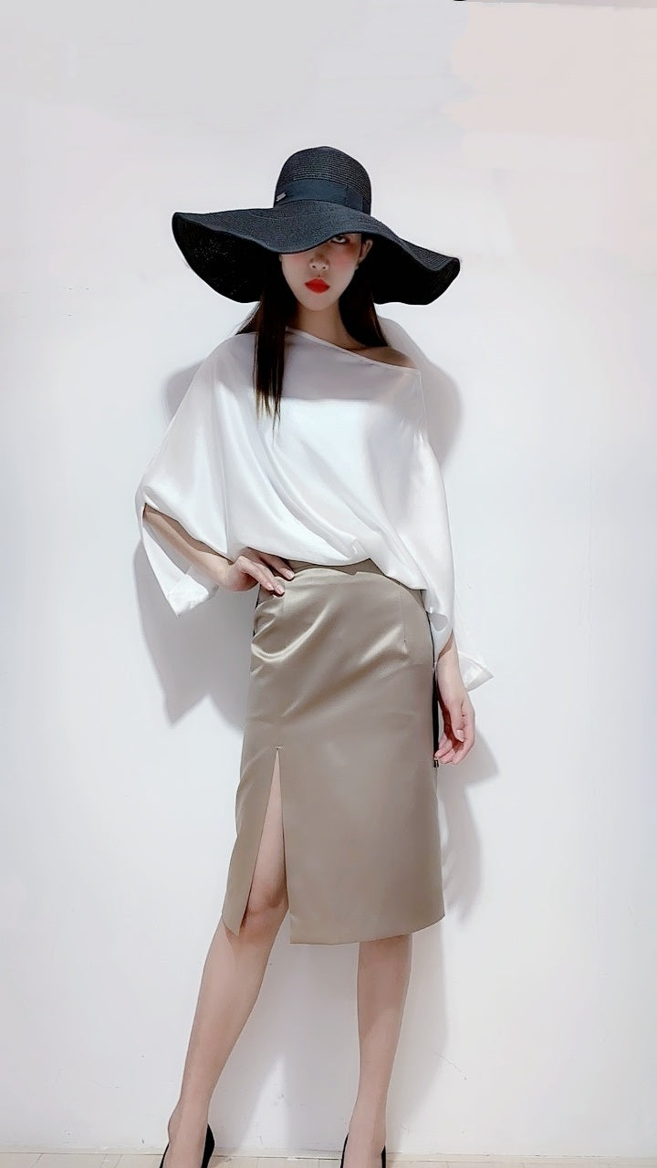 2020 Hot Selling VLUEE Women's Flowy Short Sleeve Loose Fit and High Waist Split A Line Mid Skirt