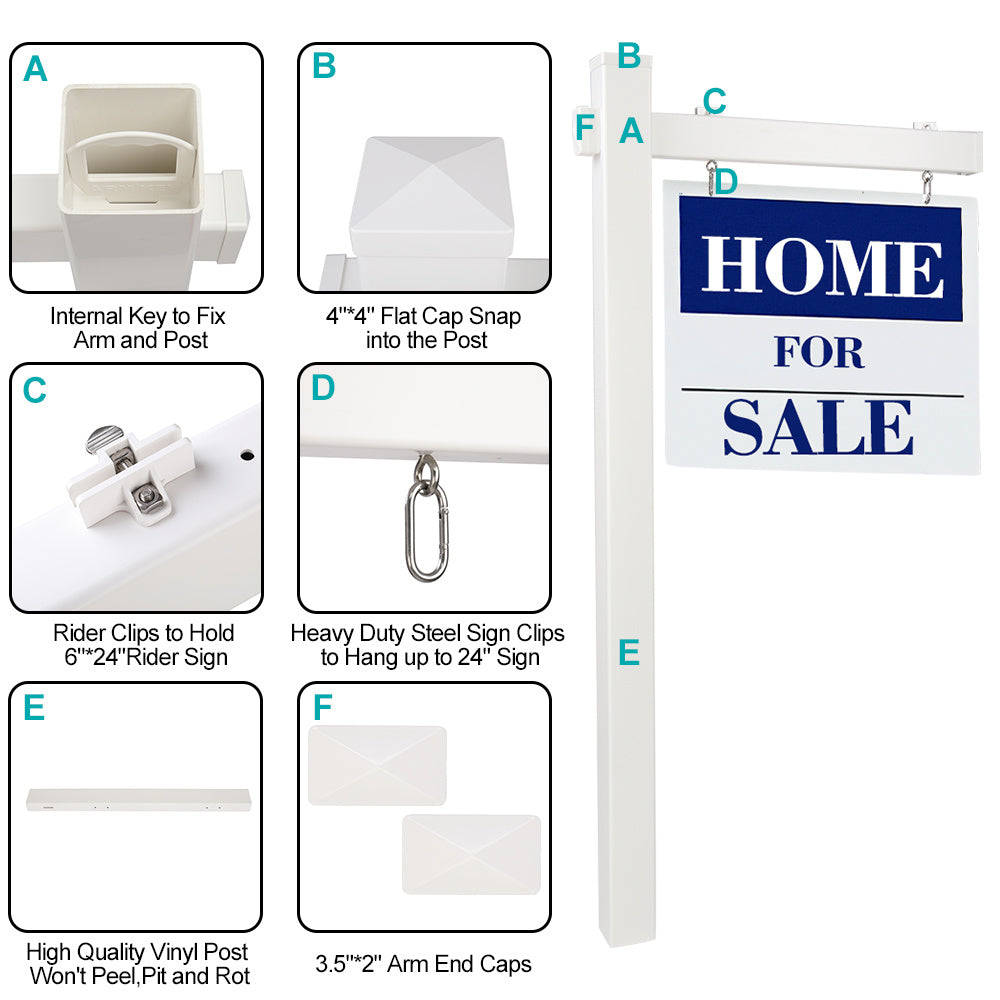 Free shipping Real Estate Sign Post with Flat Cap 6ft. (4"x 4"x 72") Realtor Yard Sign Post for Open House and Home for Sale