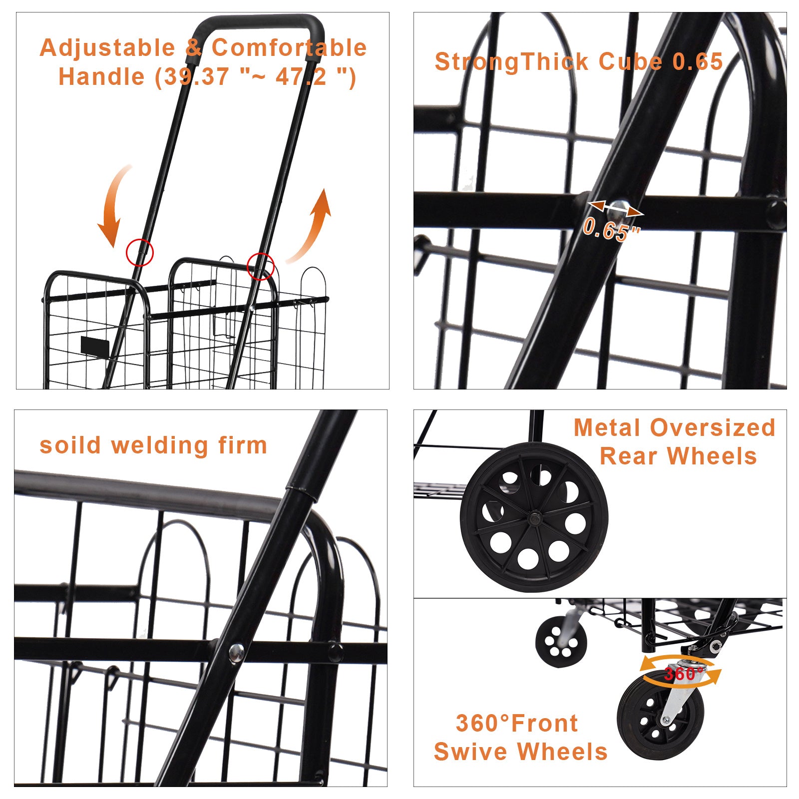 Free shipping Oshion Iron 1100mm Telescopic Armrest 0.8mm 16# Round Tube 30kg Silver Foldable Shopping Cart YJ