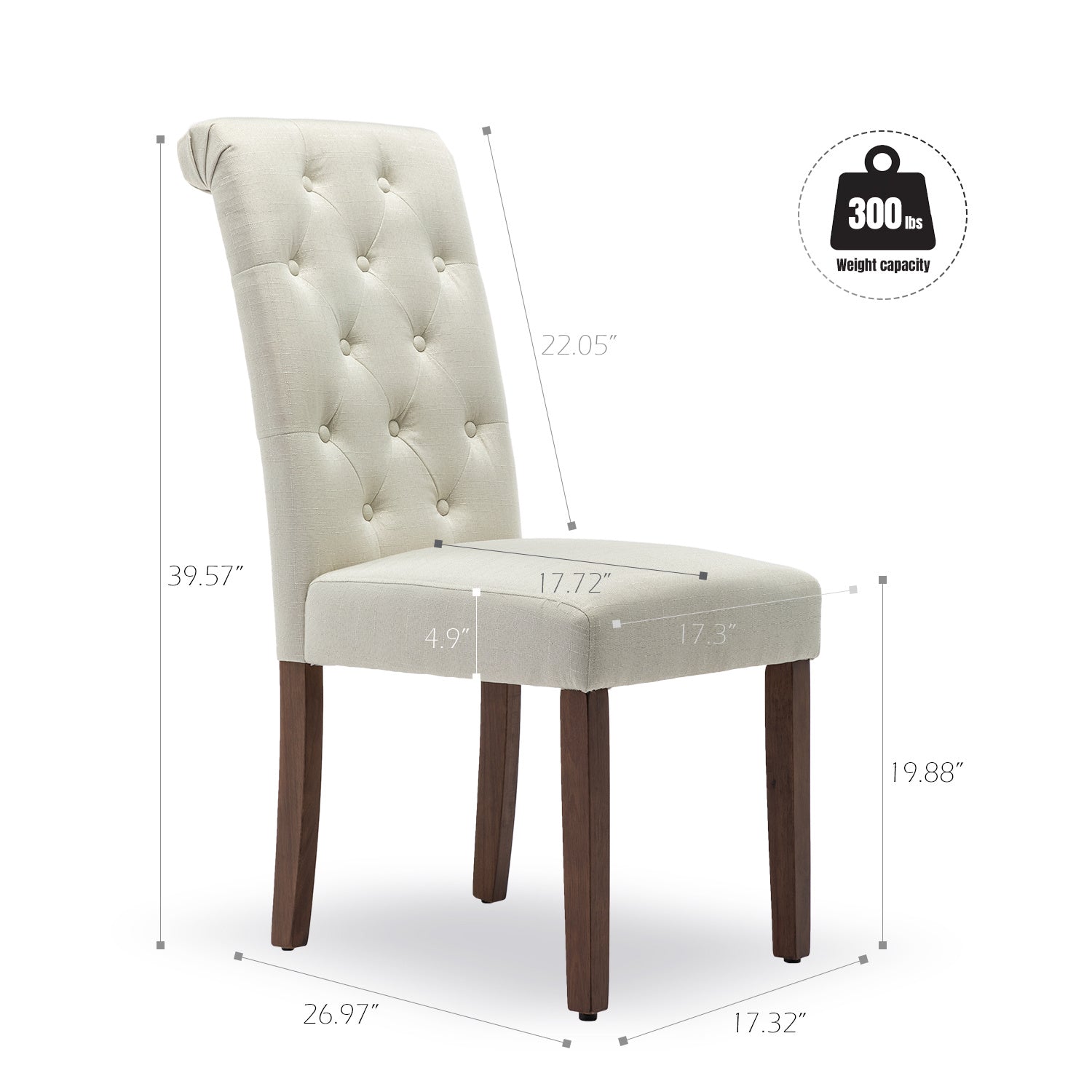 Free Shipping Qwork Furniture Classic Fabric Dining Chair with Wooden Legs - Set of 2