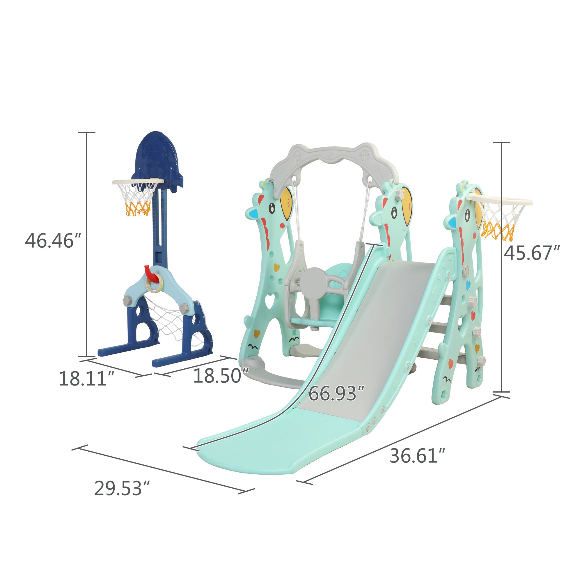 Children Slide Swing Set, 5-in-1 Combination Activity Center Freestanding Slides Playset for Kids Indoor Toddler Climbing Stairs Toy with Basketball Hoop Game Outdoor Playground XH