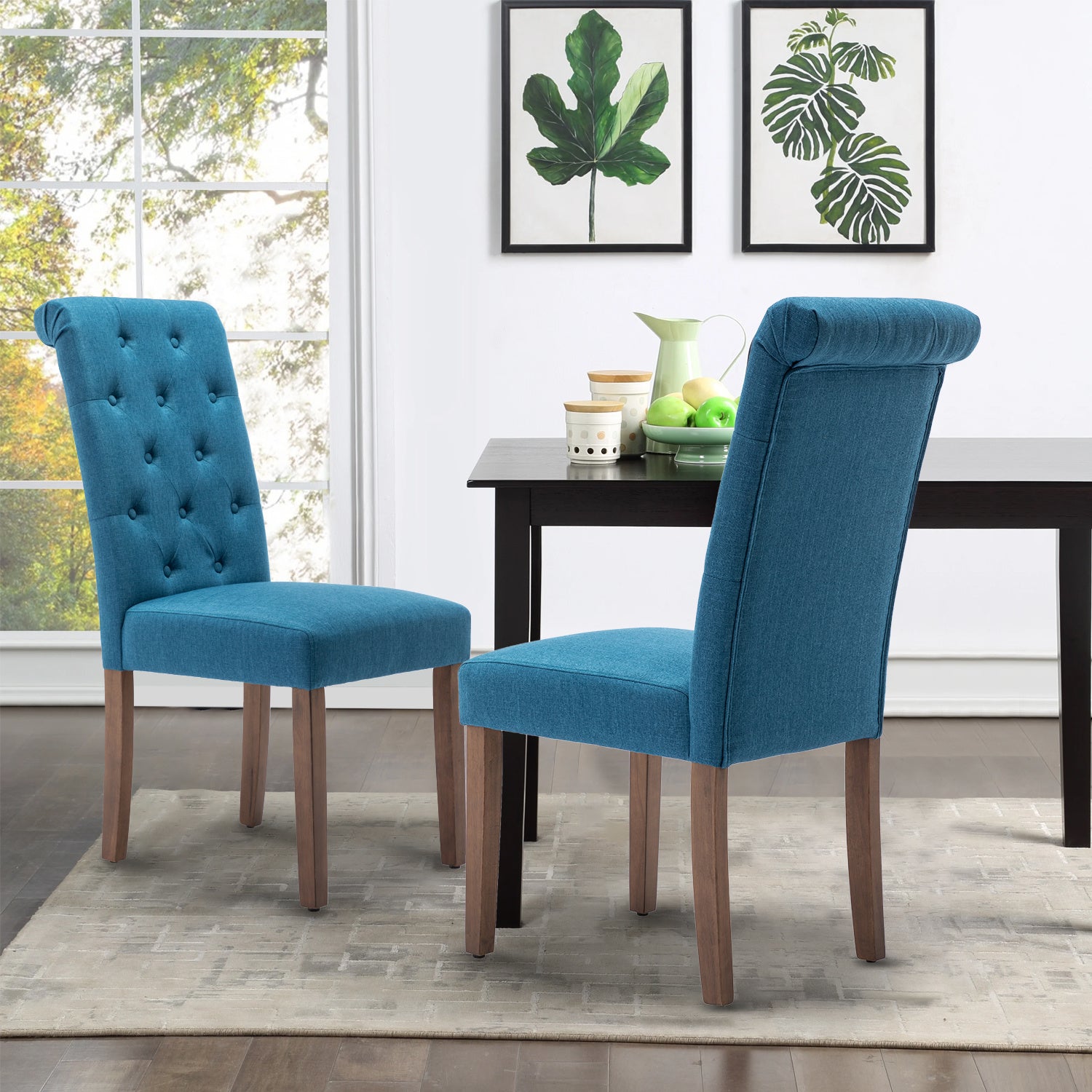 Free Shipping Qwork Furniture Classic Fabric Dining Chair with Wooden Legs - Set of 2