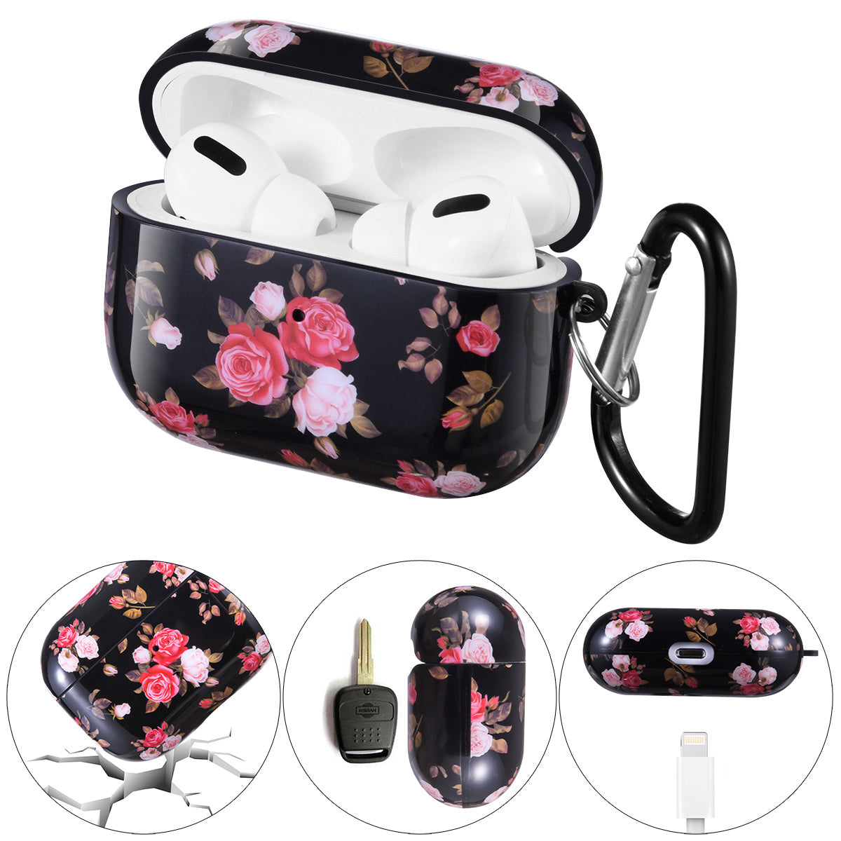 Case Cover with Sunflower Skin,OLEBAND Cute Hard Protective Shockproof Accessory with Keychain for Men Women and Girls,Compatible for Apple Airpods Pro 3 Charging Case Front LED