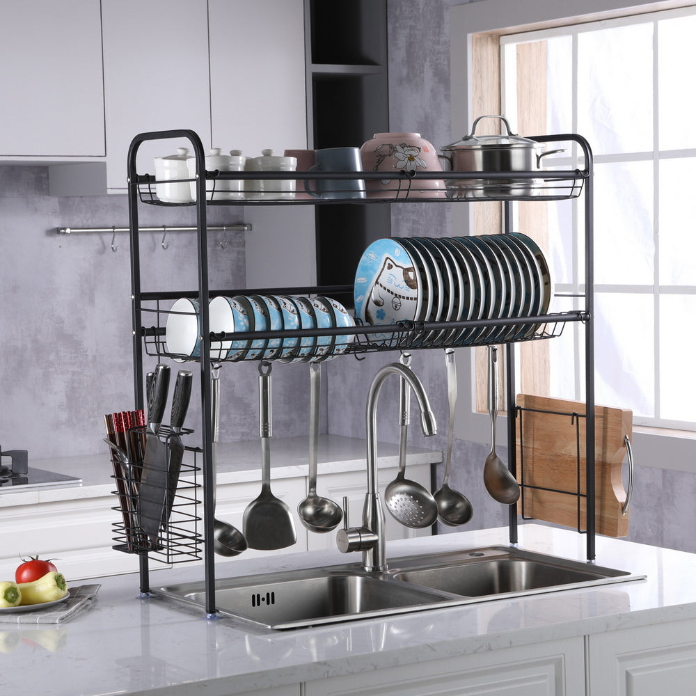 Over Sink Dish Rack, 2 Tier Stainless Steel Dish Rack Rustproof Durable Above Kitchen Sink Shelf Dish Drainer RT