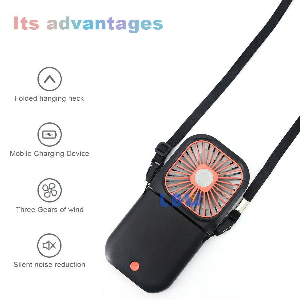 Free shipping 3000mAh Portable USB Rechargeable Hands-free Hanging Neck Folding Mini Fan for Office Dormitory Outdoor Sports Travel Cooler 3 Gears Adjustable Handheld Air Conditioner Summer Cooling
