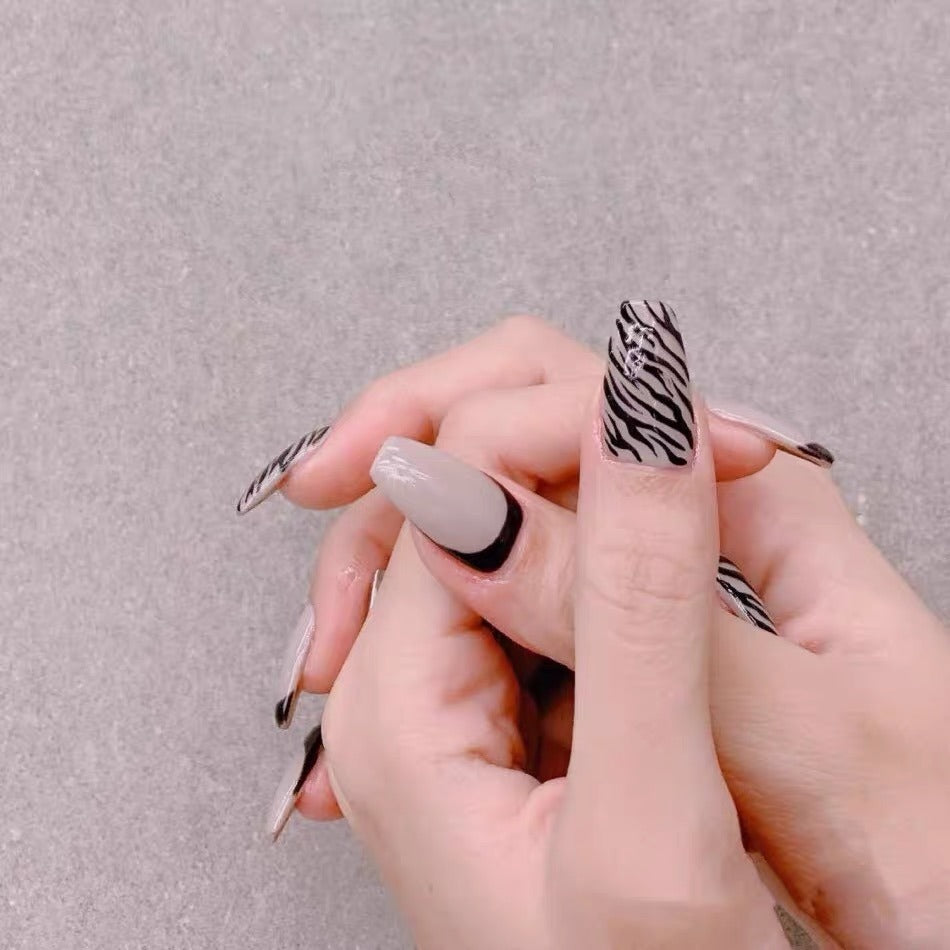 Zebra Prints gray & black coffin nails/ballerina nails/press on/fake nails