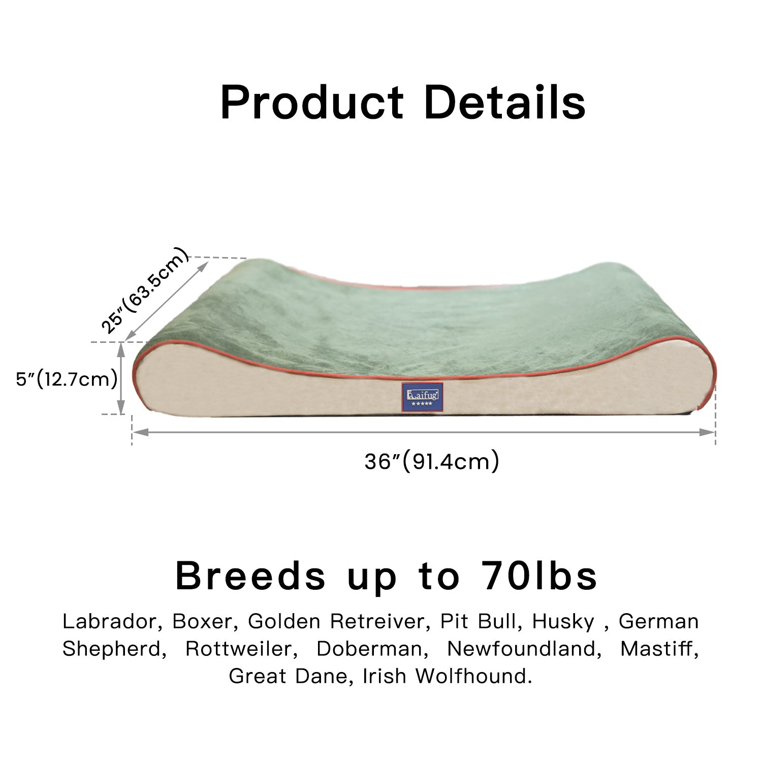 Orthopedic Foam Mattress Dog Bed Contour Bed with Removable Washable Cover and Waterproof Liner Nonskid Bottom - Friendly Design Ideal for Crate or Kennel