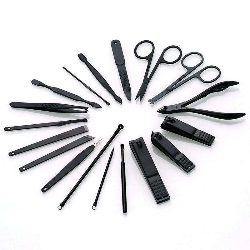 Portable Manicure Set 18 in 1 Stainless Steel Eyebrow Clip Pedicure Kit Nail Scissors Grooming Kit Travel Case