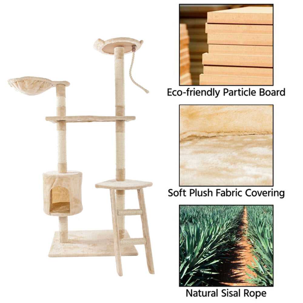 60" Solid Cute Sisal Rope Plush Cat Climb Tree Cat Tower Beige YF