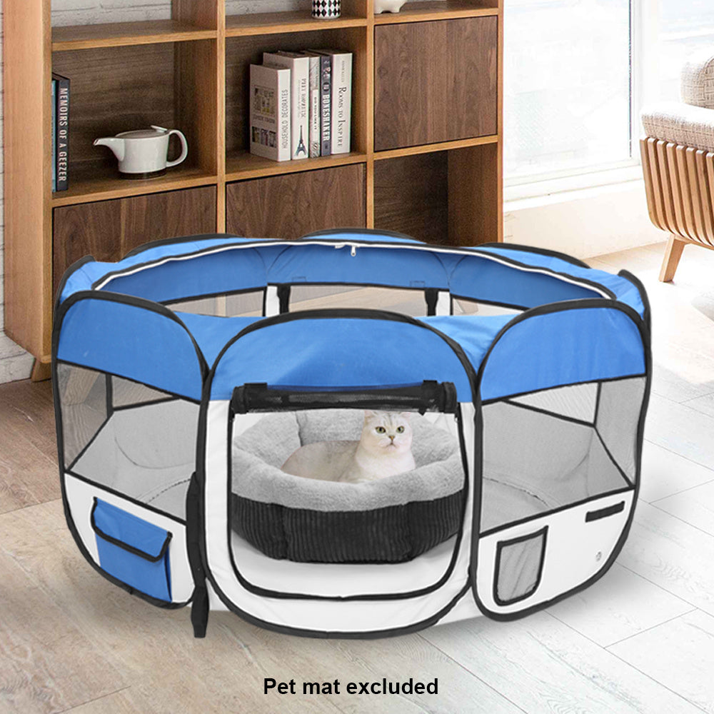 36" S Portable Foldable Pet playpen Exercise Pen Kennel + Carrying Case for Larges Dogs Small Puppies/Cats | Indoor/Outdoor Use | Water Resistant Blue YF