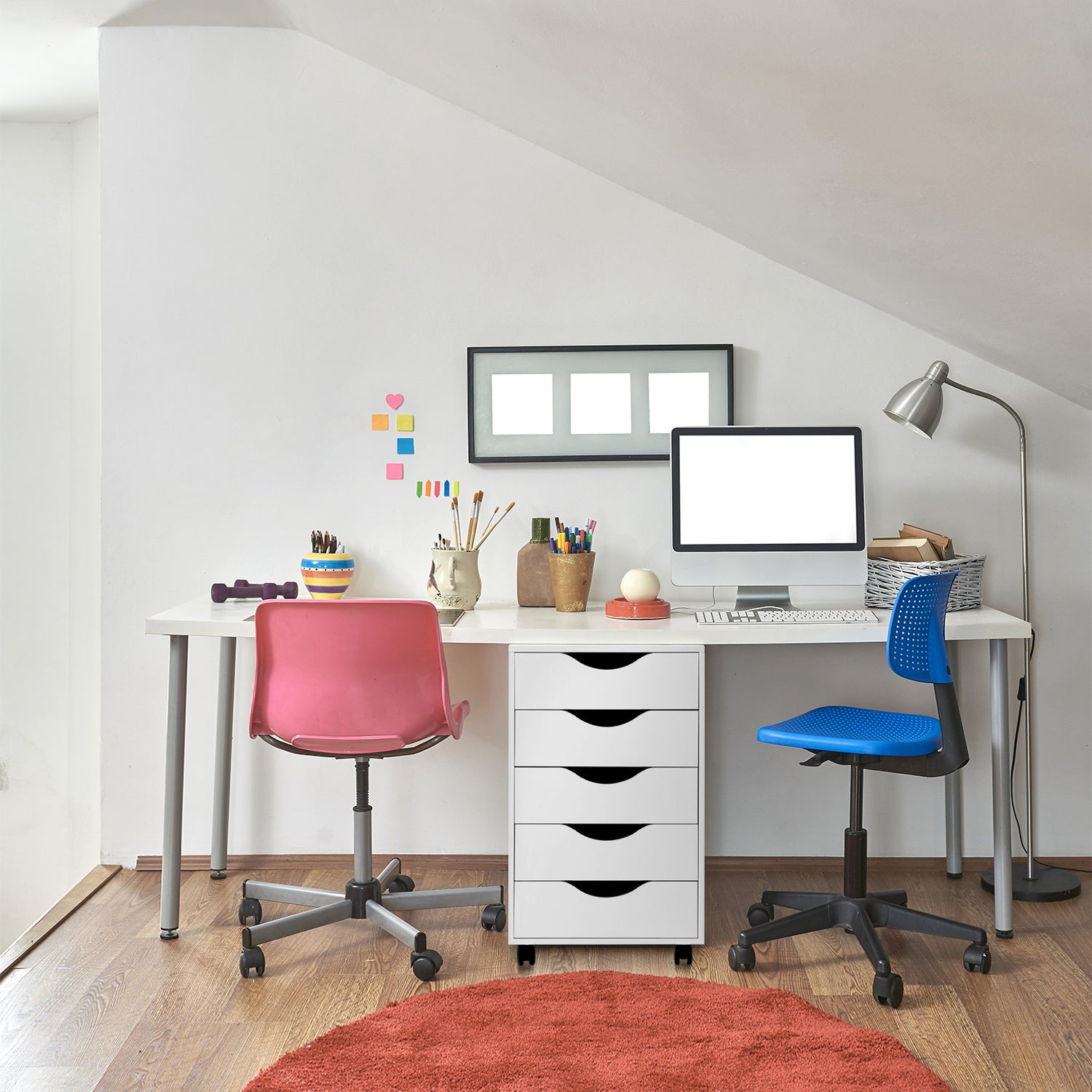 Mobile Filing Storage File Vertical Wood Cabinet with Wheel Lockable Casters, 5-Drawer, 24”H