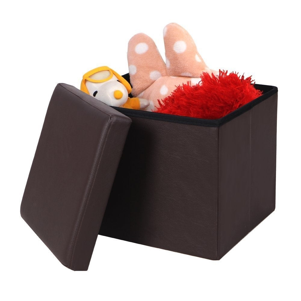 15" Folding Storage Ottoman Cube Footrest Stool Coffee Table Puppy Step Faux Leather