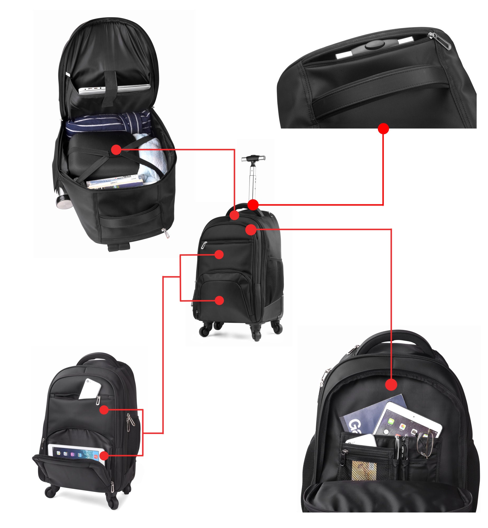 Business Travel Nylon Waterproof Rolling Backpack