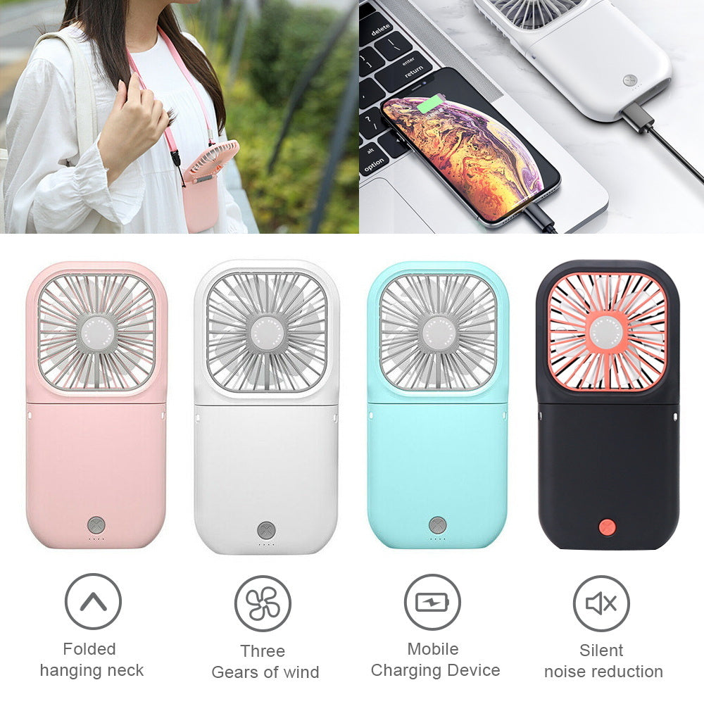 Free shipping 3000mAh Portable USB Rechargeable Hands-free Hanging Neck Folding Mini Fan for Office Dormitory Outdoor Sports Travel Cooler 3 Gears Adjustable Handheld Air Conditioner Summer Cooling