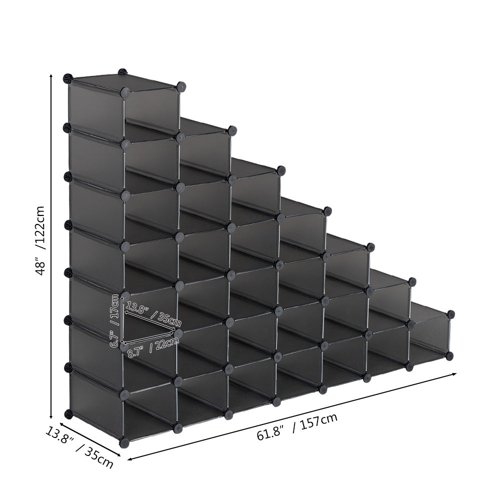 7-Tier Shoe Rack, Space Saving 28-Pair Plastic Shoe Units, Cabinet Storage Organizer, Ideal for Entryway Hallway Bathroom Living Room and Corridor XH