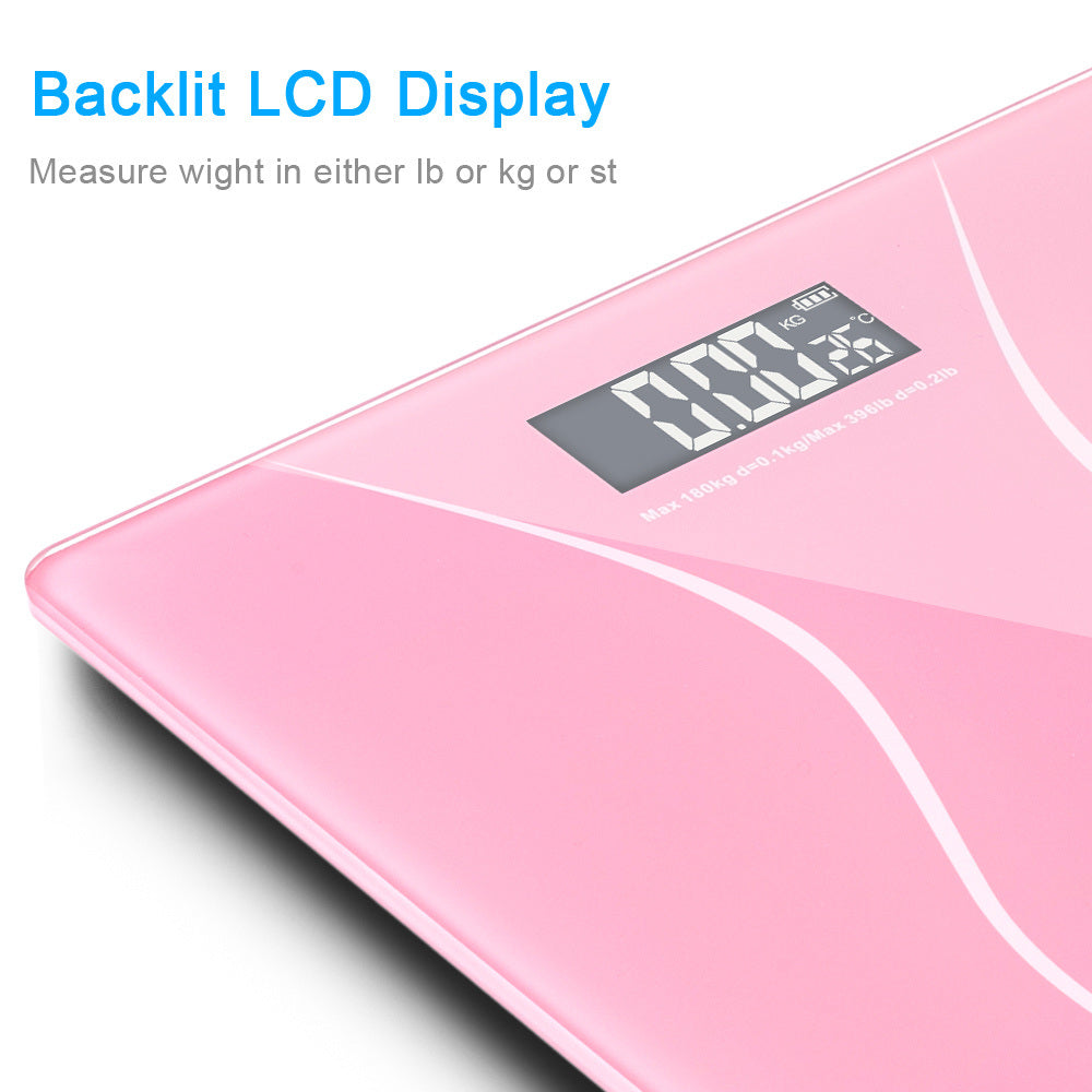 Digital Electronic LCD Personal Glass Bathroom Body Weight Weighing Scale 396 LB Pink