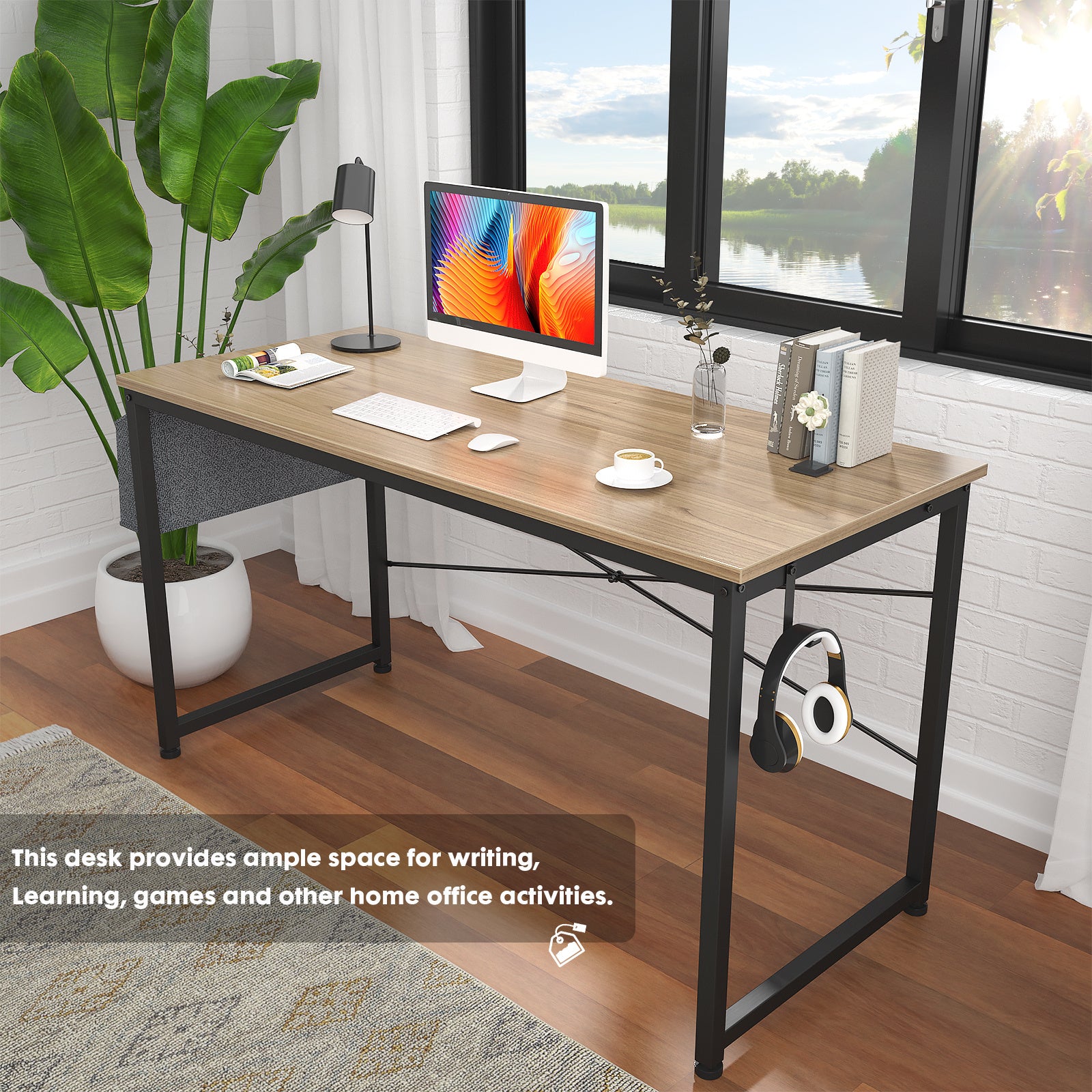 Free shipping Computer Desk 47 inch Home Office Writing Study Desk, Modern Simple Style Laptop Table with Storage Bag multicolor