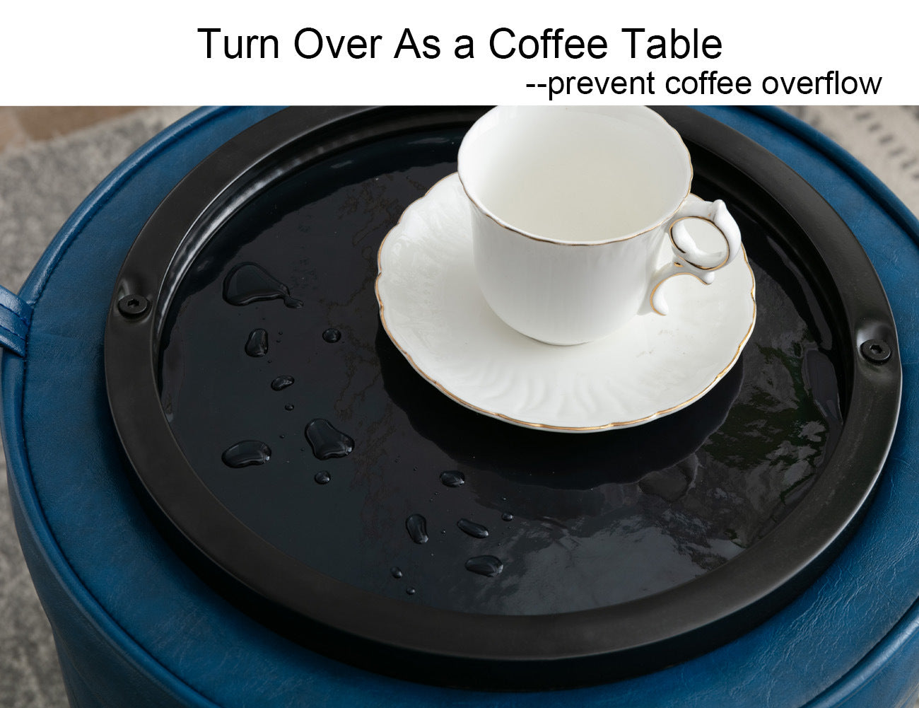 CoVibrant Velvet Vanity Stool with Storage and Tray Mid Century Small Round Ottoman for Bedroom Makeup Desk Living Room