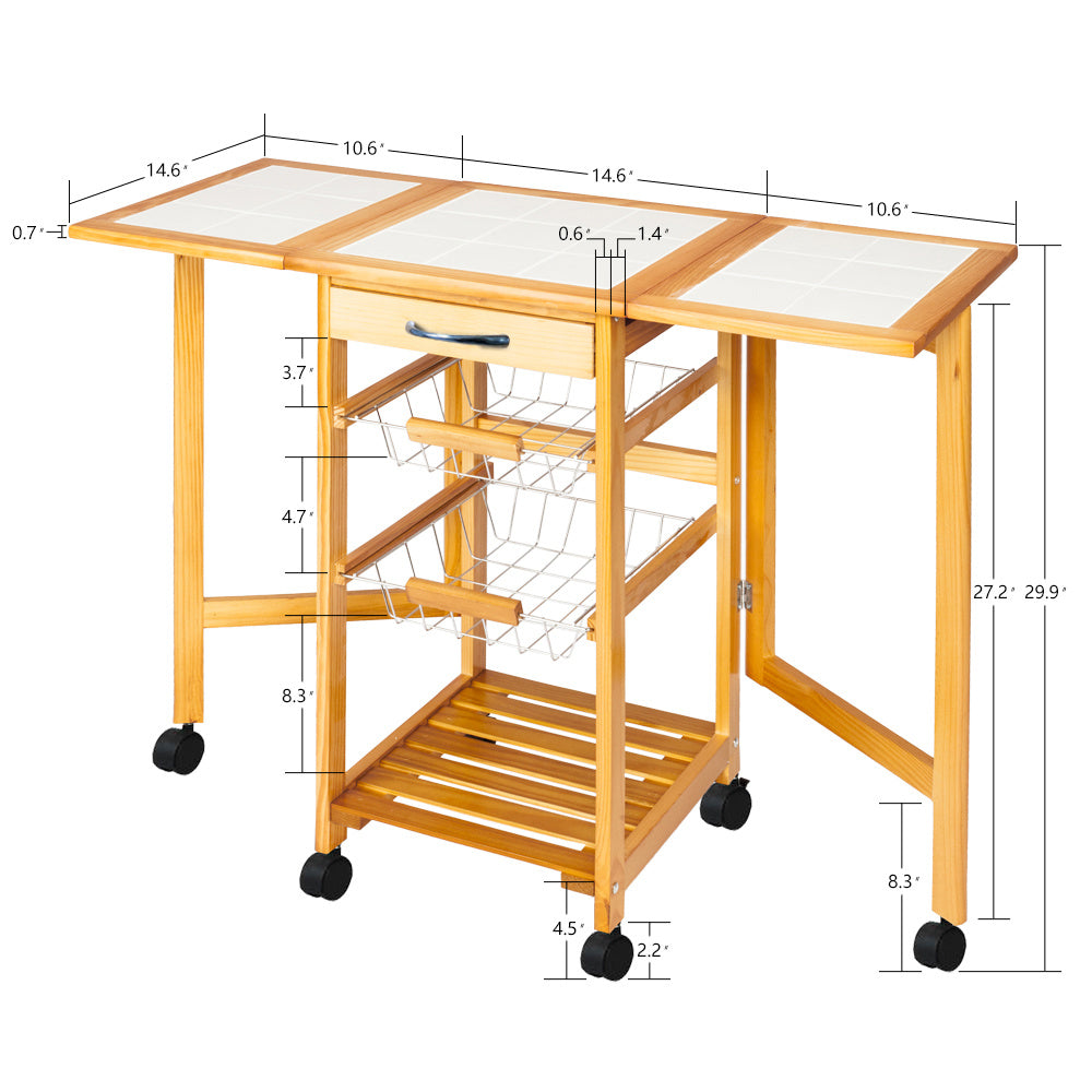 Free shipping Portable Rolling Drop Leaf Kitchen Storage Trolley Cart Island Sapele Color YJ