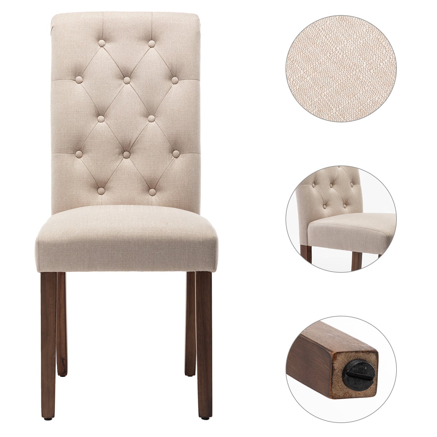 Free Shipping Qwork Furniture Classic Fabric Dining Chair with Wooden Legs - Set of 2