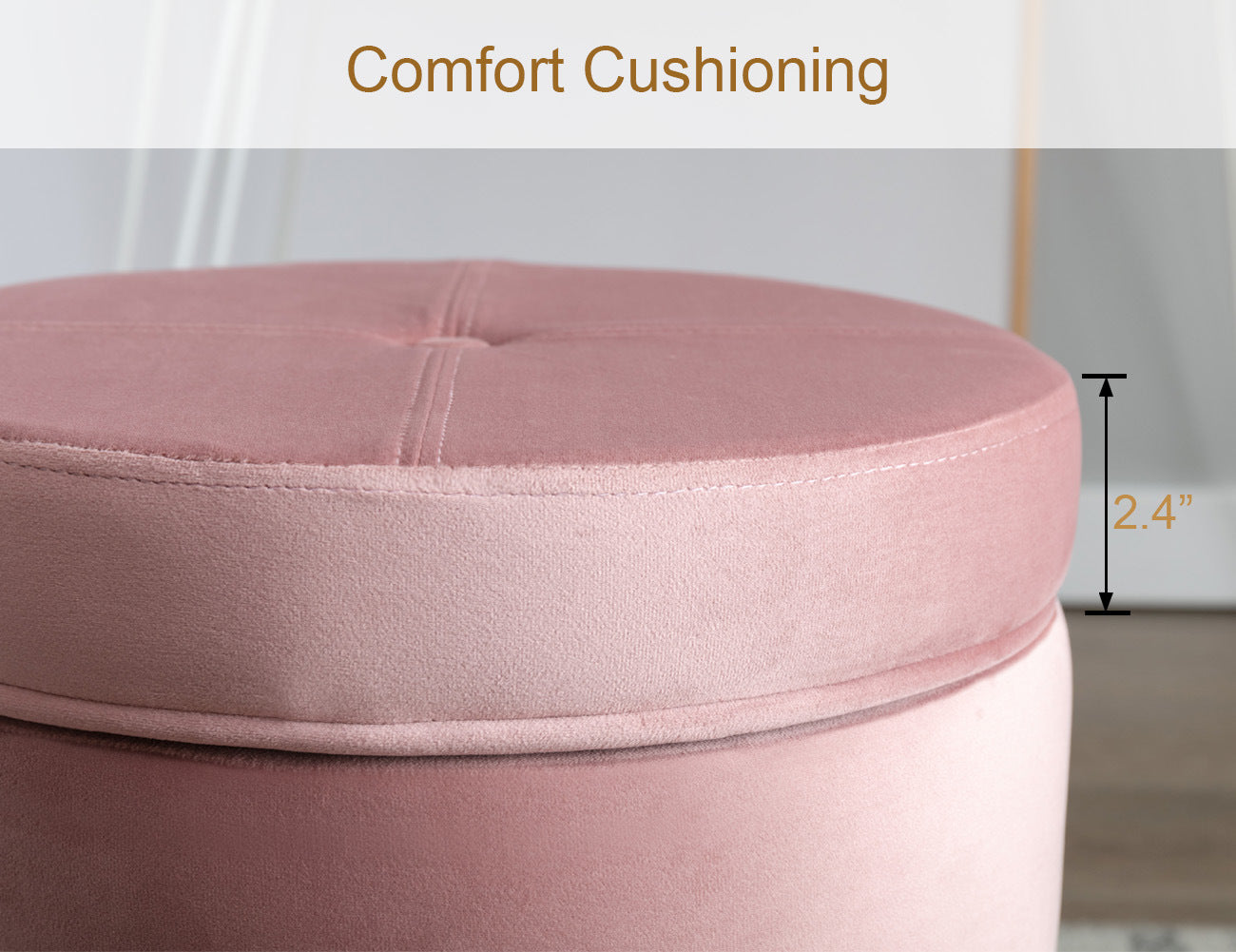 CoVibrant Velvet Vanity Stool with Storage and Tray Mid Century Small Round Ottoman for Bedroom Makeup Desk Living Room