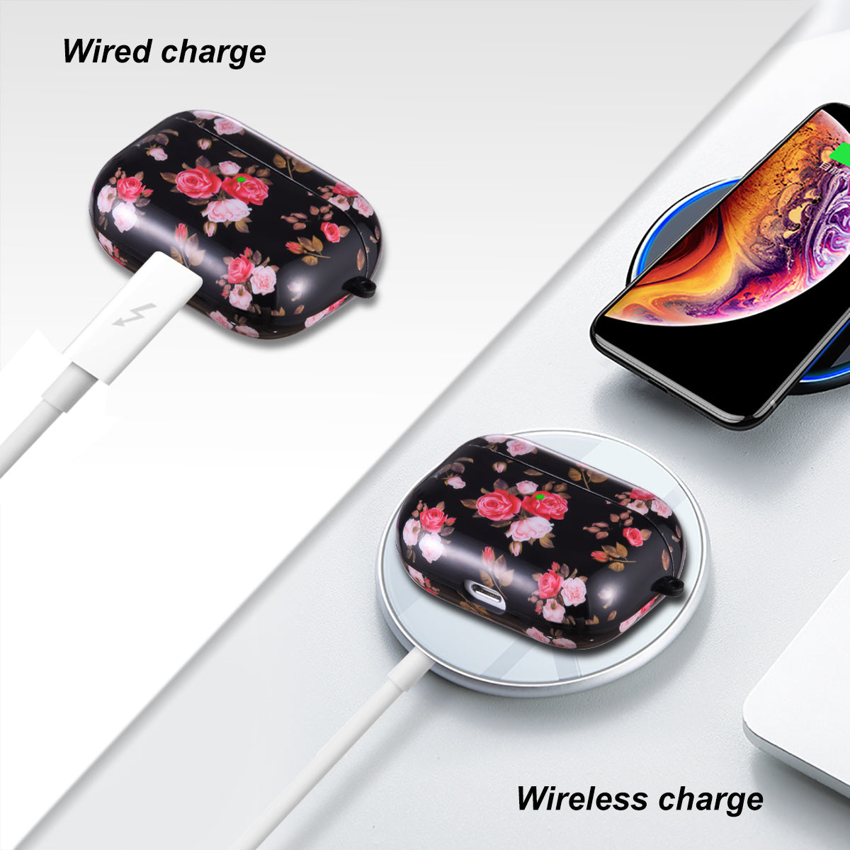Case Cover with Sunflower Skin,OLEBAND Cute Hard Protective Shockproof Accessory with Keychain for Men Women and Girls,Compatible for Apple Airpods Pro 3 Charging Case Front LED