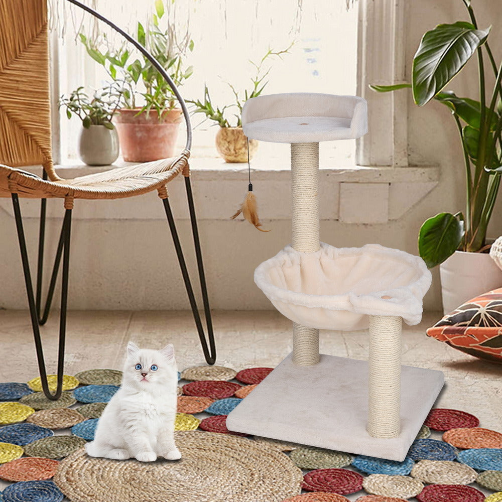 28" Cat Tree Cradle Bed with Natural Sisal Scratching Posts White YF