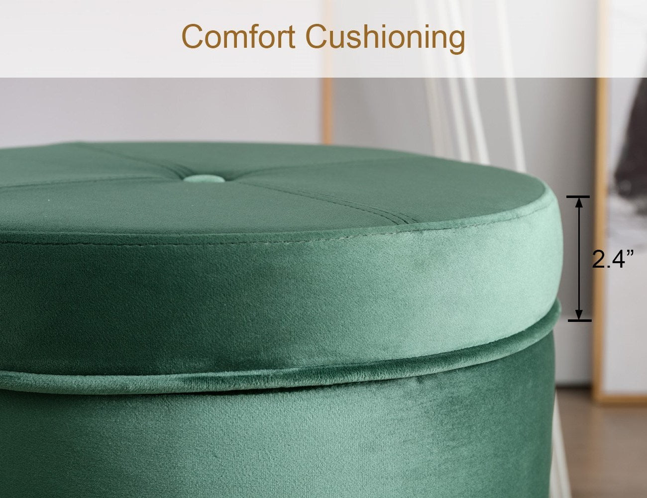 CoVibrant Velvet Vanity Stool with Storage and Tray Mid Century Small Round Ottoman for Bedroom Makeup Desk Living Room