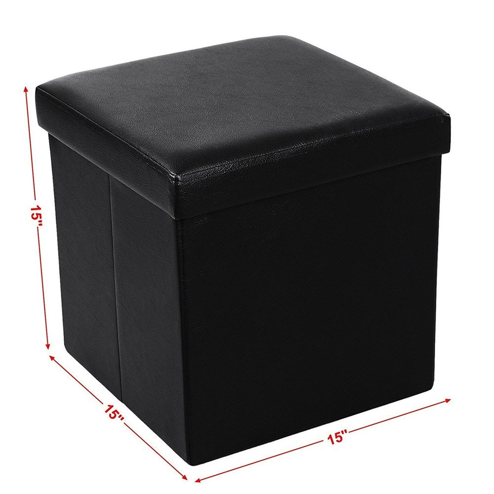 15" Folding Storage Ottoman Cube Footrest Stool Coffee Table Puppy Step Faux Leather