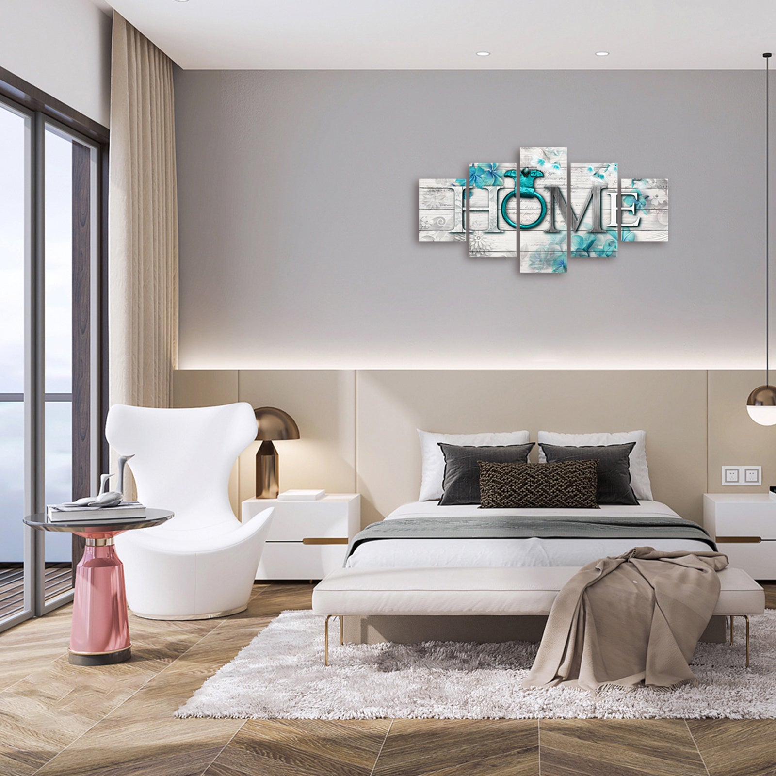 Large Home Canvas Wall Art for Living Room Turquoise Wall Decor 5 Panels Picture Canvas Print Modern Painting Framed Artwork