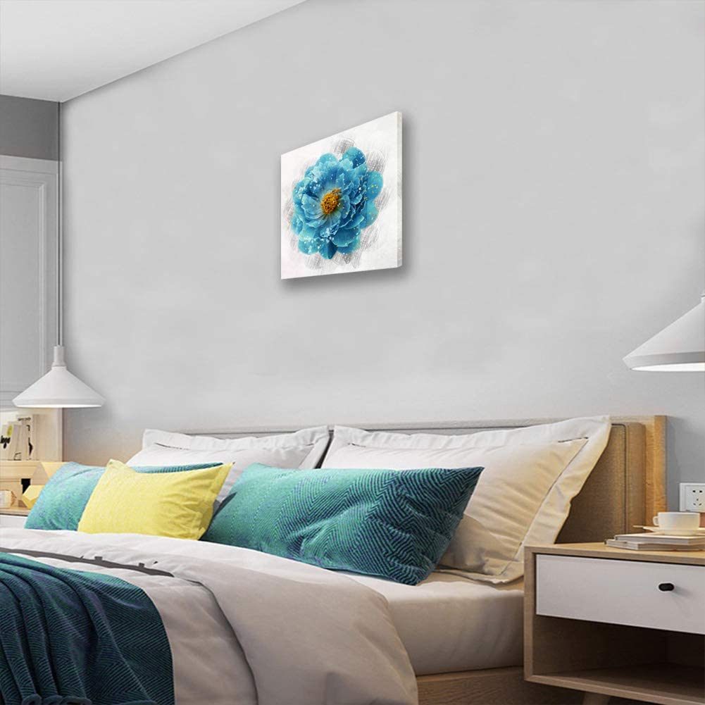 Blue Flower Canvas Wall Art Bee on The Flower Prints Canvas Floral Picture Modern Wall Art Beautiful Blue Wall Paintings for Bathroom Bedroom Home Decorations