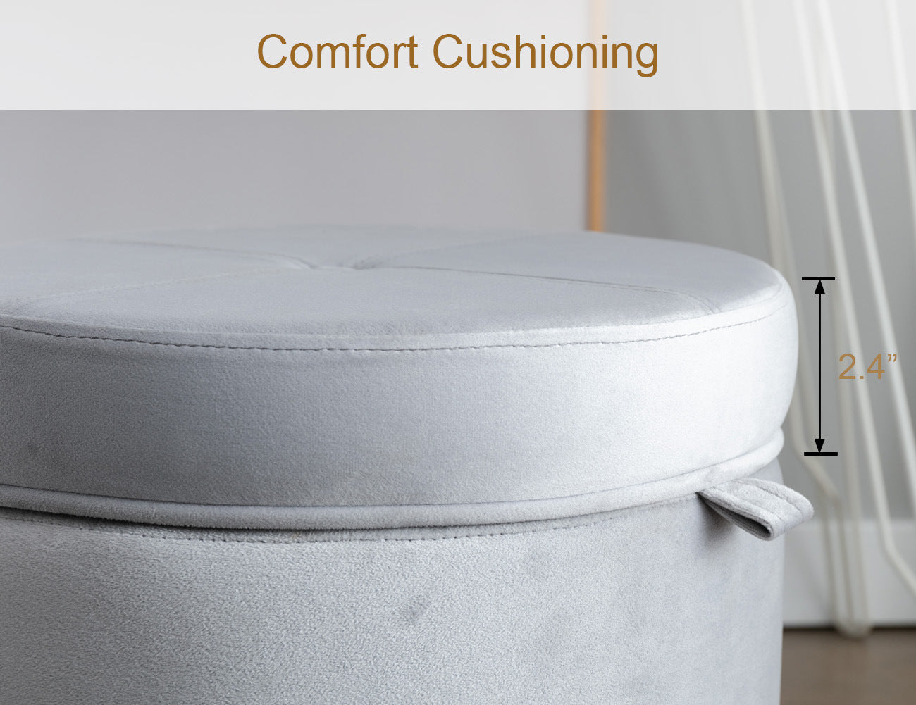 CoVibrant Velvet Vanity Stool with Storage and Tray Mid Century Small Round Ottoman for Bedroom Makeup Desk Living Room