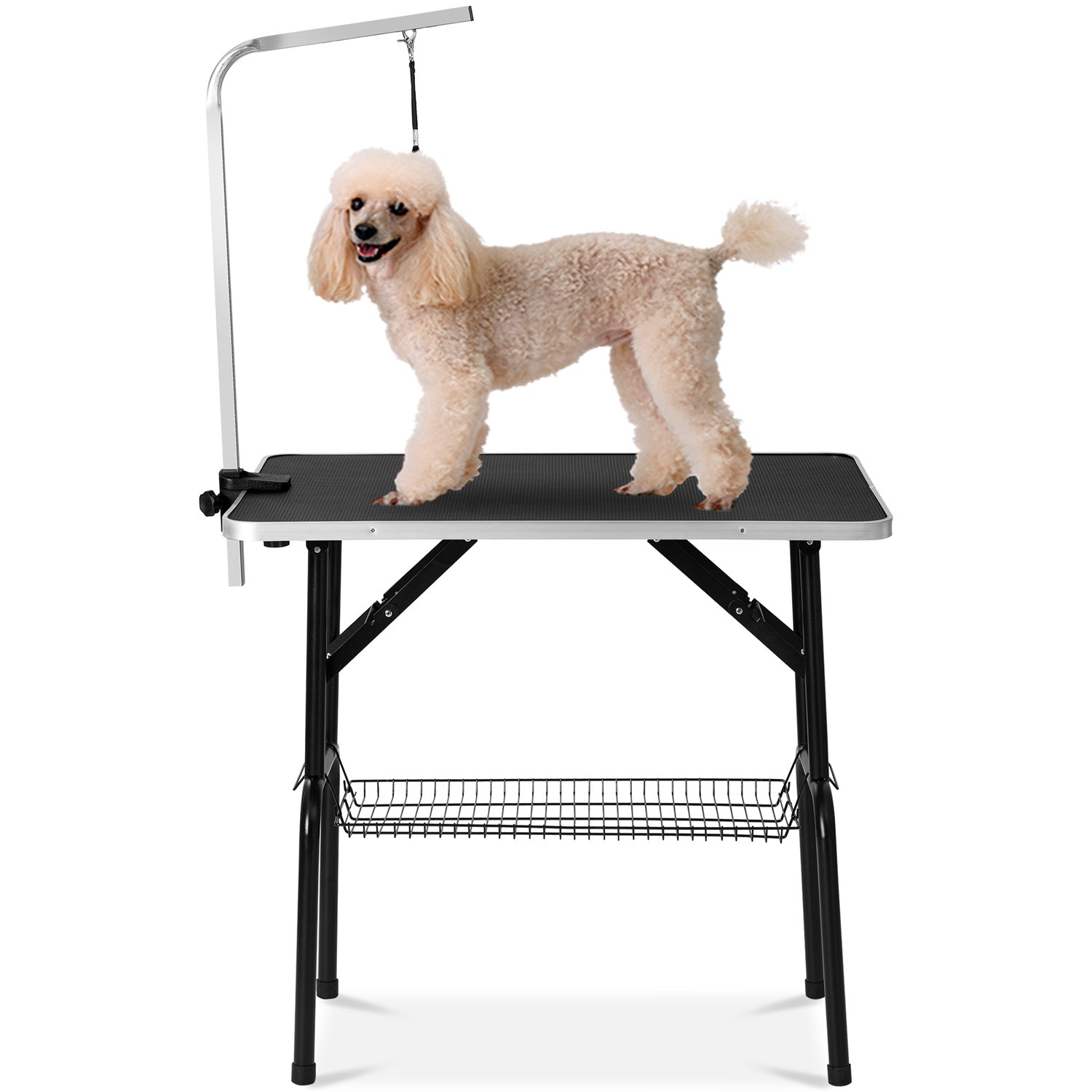 Free shipping Dog/cat grooming table adjustable height -32 "dry table with double loop/mesh tray, up to 220 LBS black