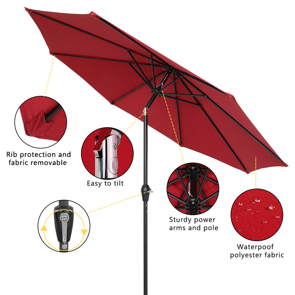 Free shipping 9FT Central Umbrella Waterproof Folding Sunshade Wine Red YJ