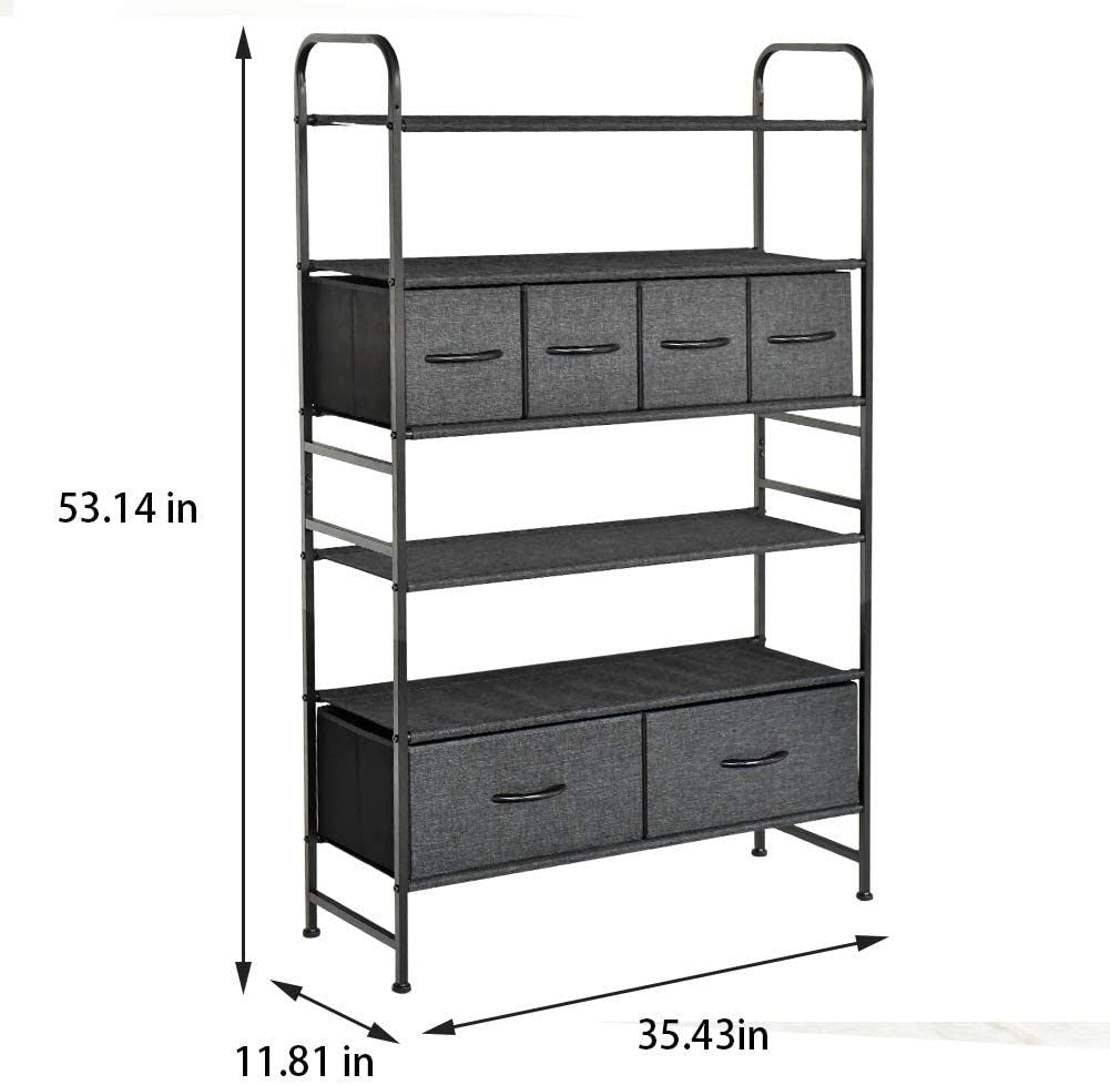6-Tiers Shoes Shelf with 6 Removable Storage Bins Closet Shoe Storage Cabinet Organizer, Multi-Purpose Closet Organization with Bins and Shelving - Dark Indigo