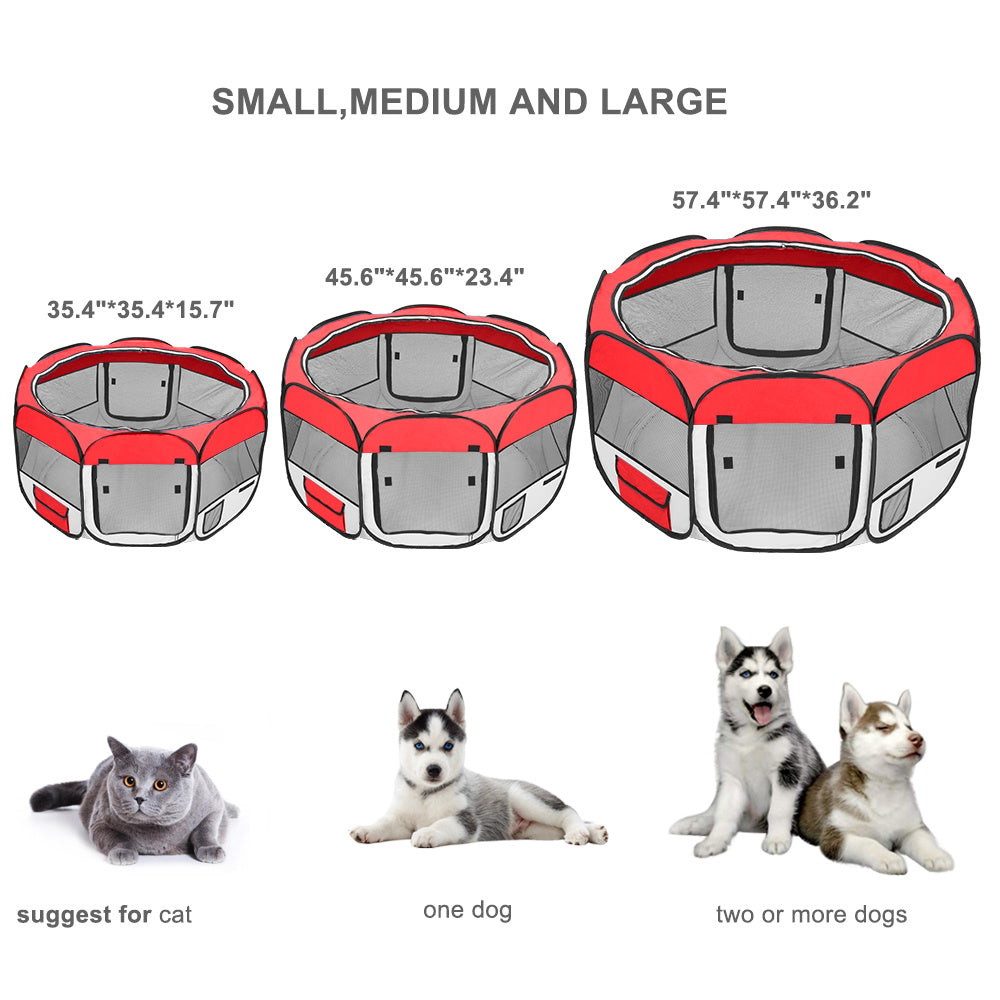 45" M Portable Foldable Pet playpen Exercise Pen Kennel + Carrying Case for Larges Dogs Small Puppies/Cats | Indoor/Outdoor Use | Water Resistant Red YF