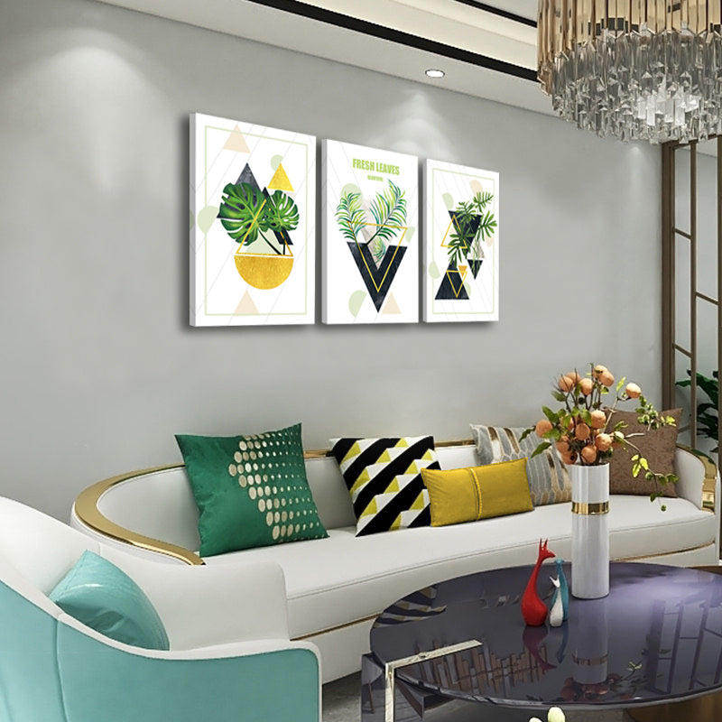 Abstract Wall Art Geometric Green Leaves Picture Plant Painting for Wall Decor