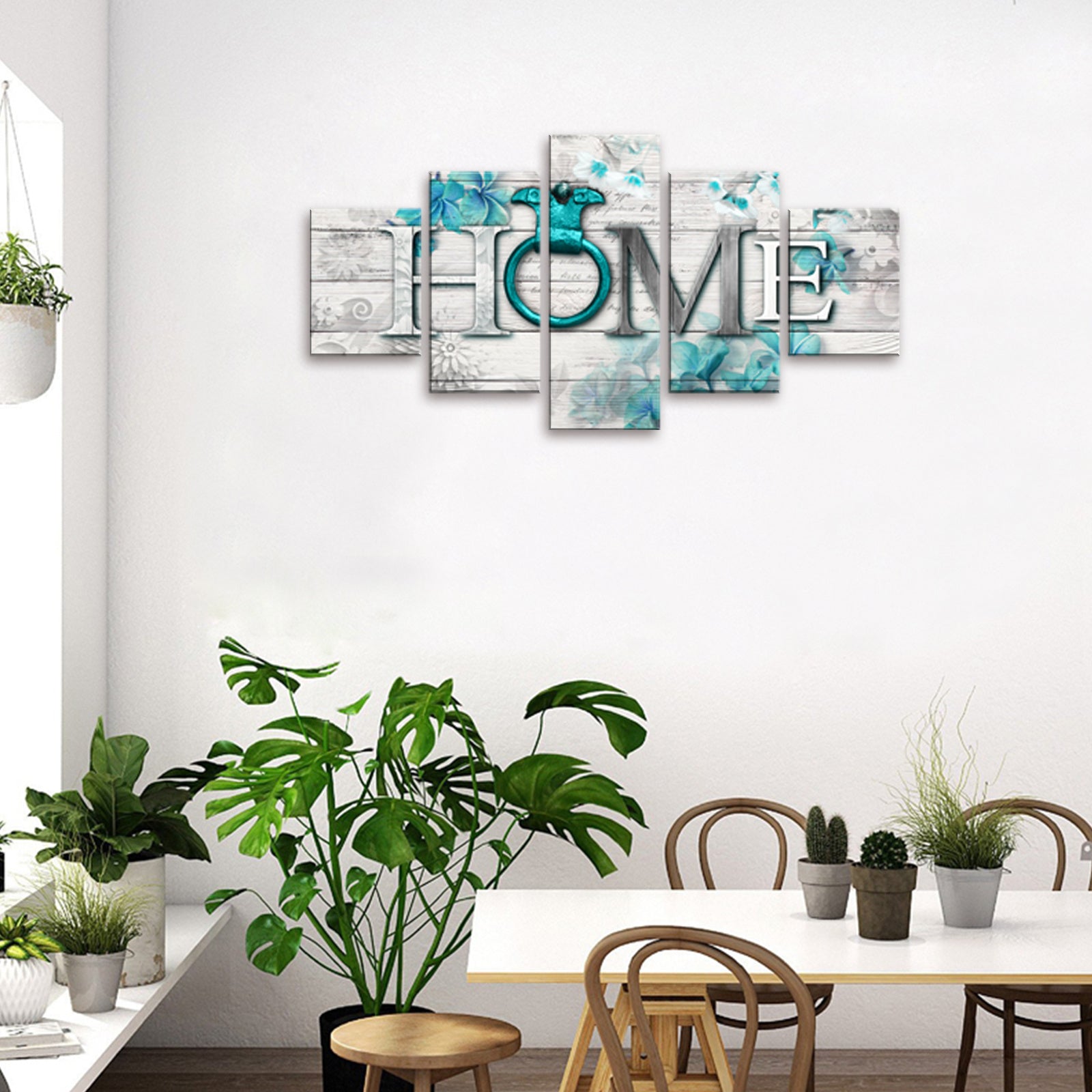 Large Home Canvas Wall Art for Living Room Turquoise Wall Decor 5 Panels Picture Canvas Print Modern Painting Framed Artwork