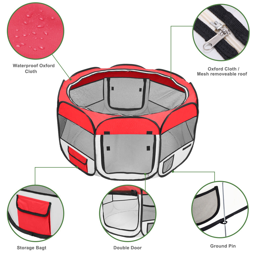 45" M Portable Foldable Pet playpen Exercise Pen Kennel + Carrying Case for Larges Dogs Small Puppies/Cats | Indoor/Outdoor Use | Water Resistant Red YF